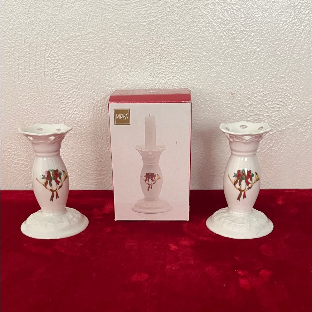 Mikasa White Candle Holders with Holiday Accents